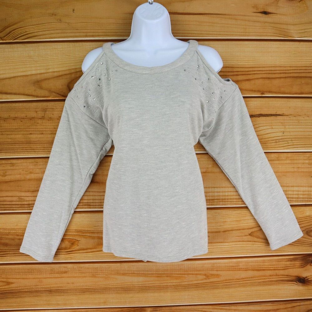 INC International Concepts Cold Shoulder Shirt Womens M Gray Heathered Studded